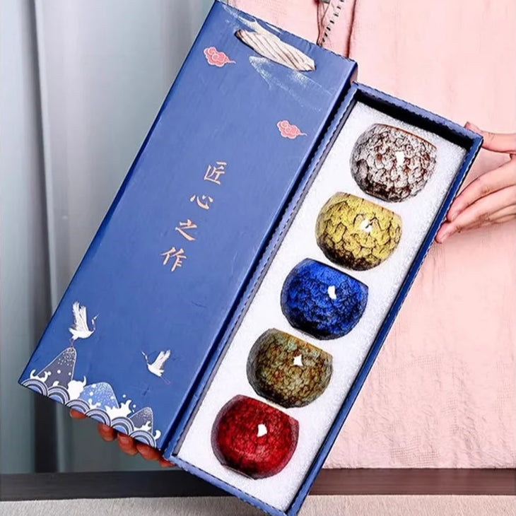 Coffret 5 tasses à thé en Porcelaine colorées - 150ML