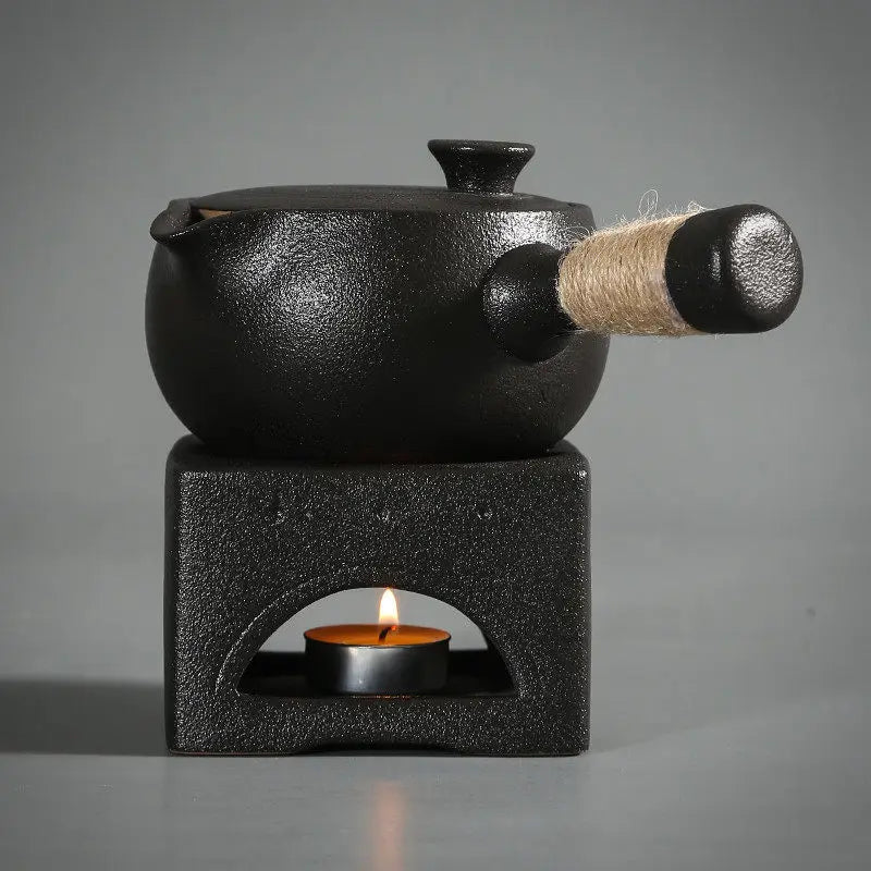 Chauffe théière bougie en céramique style japonais noir Ma Théière