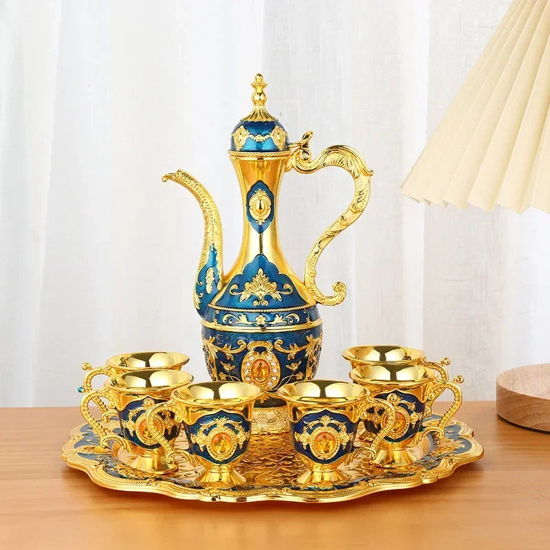 Ensemble théière + tasse + plateau en métal turque deluxe Bleu Ma Théière