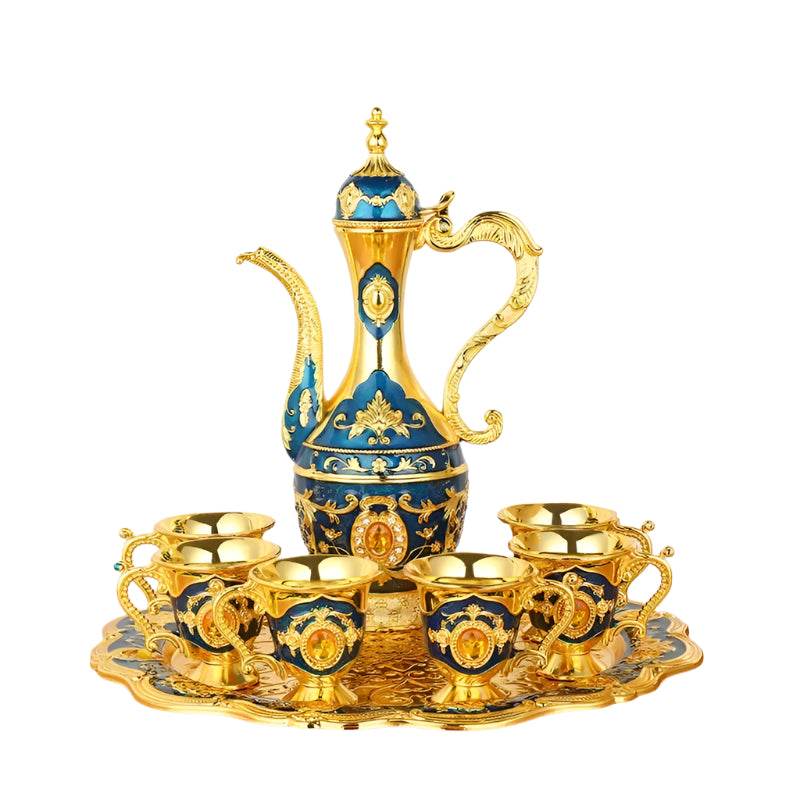 Ensemble théière + tasse + plateau en métal turque deluxe