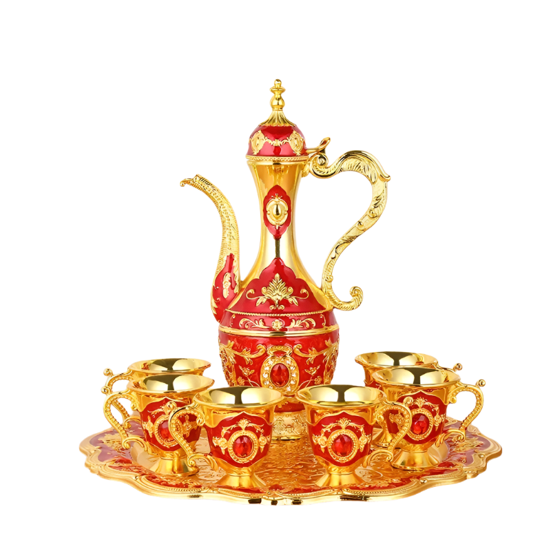 Ensemble théière + tasse + plateau en métal turque deluxe