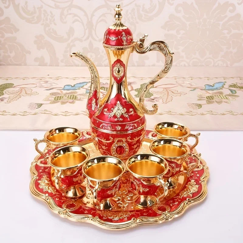 Ensemble théière + tasse + plateau en métal turque deluxe Rouge Ma Théière