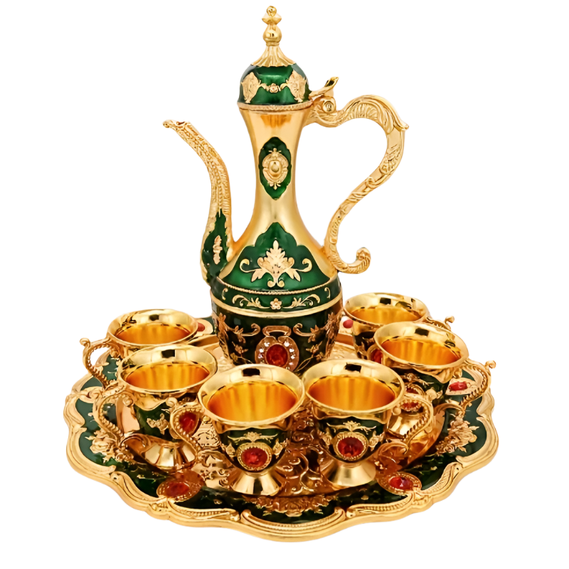 Ensemble théière + tasse + plateau en métal turque deluxe