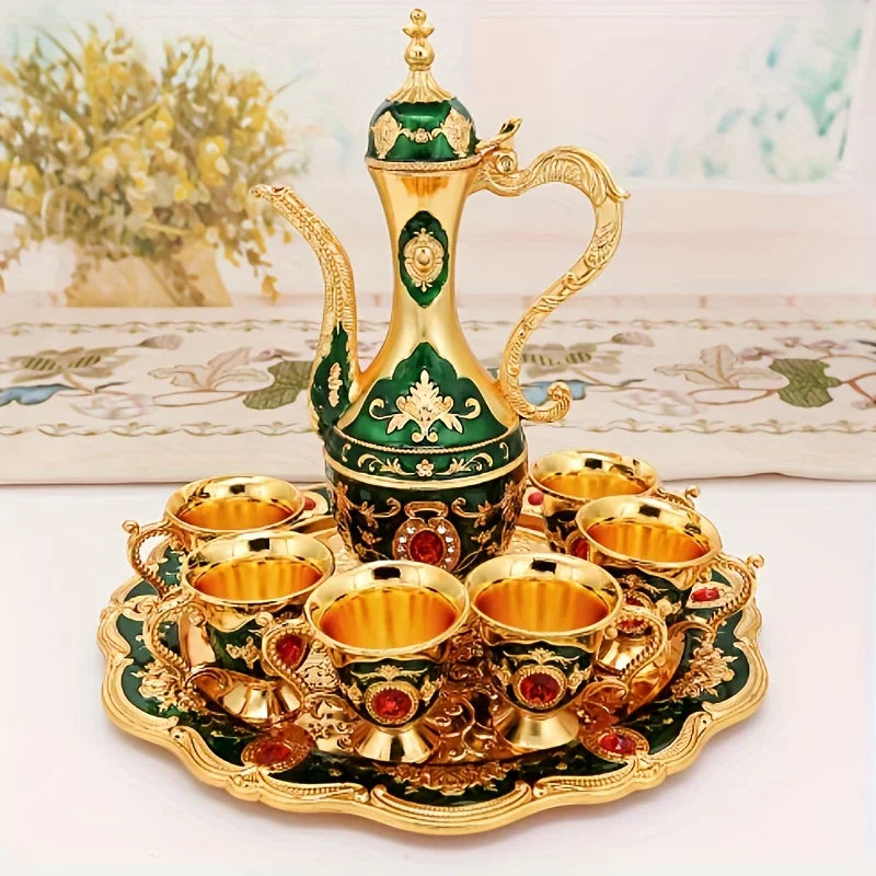 Ensemble théière + tasse + plateau en métal turque deluxe Vert Ma Théière