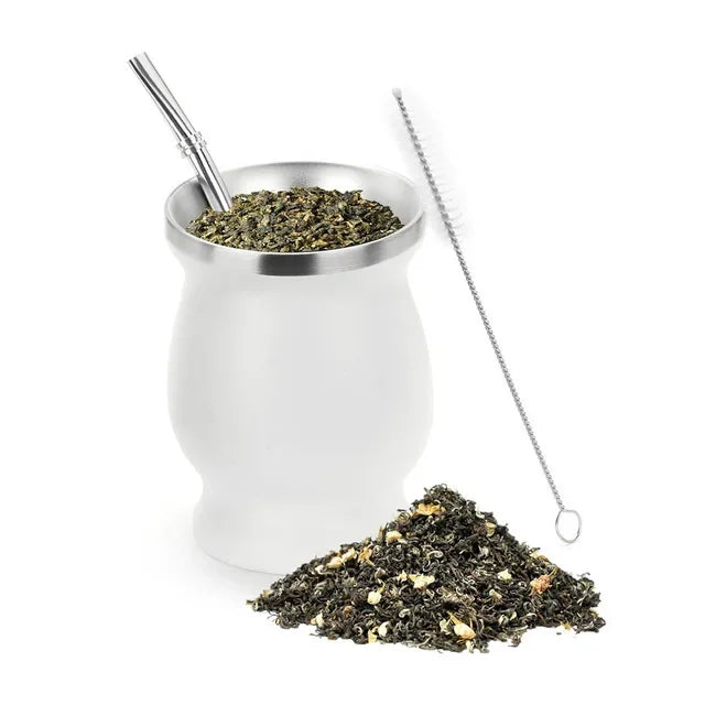 Kit calebasse maté en métal isotherme blanche et bombilla Ma Théière