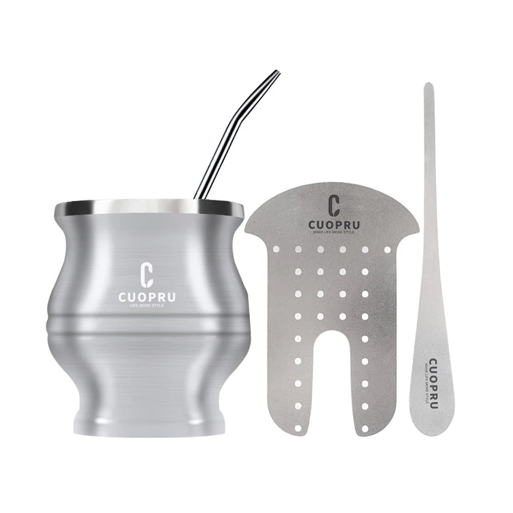 Kit calebasse maté en métal isotherme + bombilla maté + séparateur Argent Ma Théière