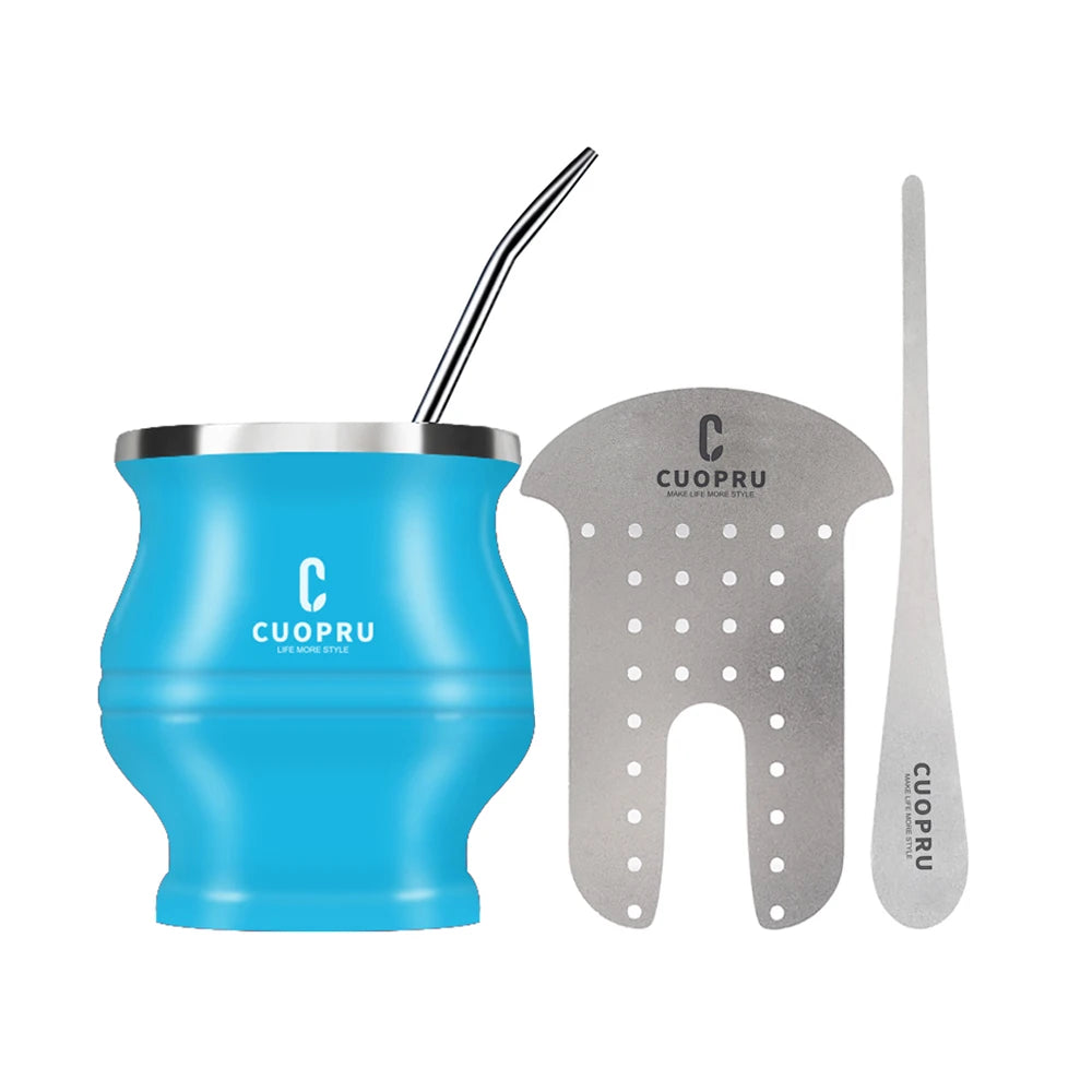 Kit calebasse maté en métal isotherme + bombilla maté + séparateur Bleu Ma Théière