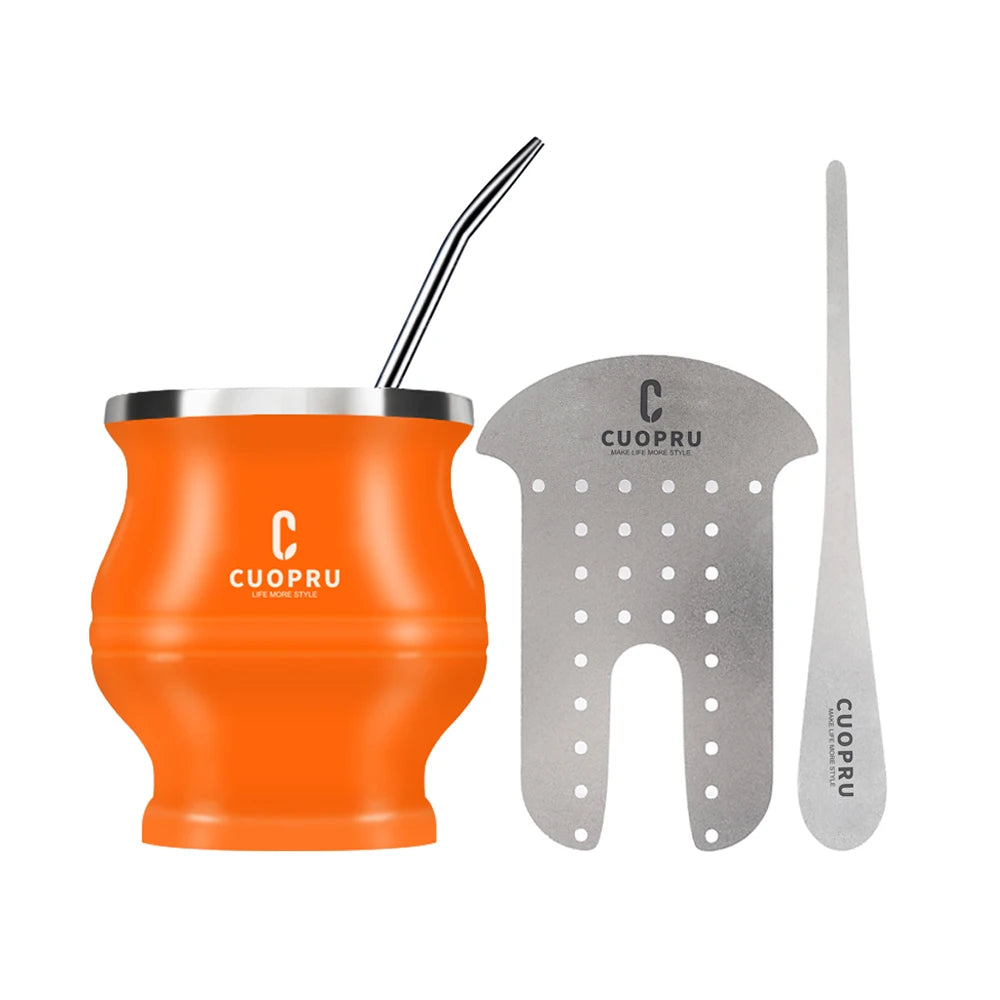 Kit calebasse maté en métal isotherme + bombilla maté + séparateur Orange Ma Théière
