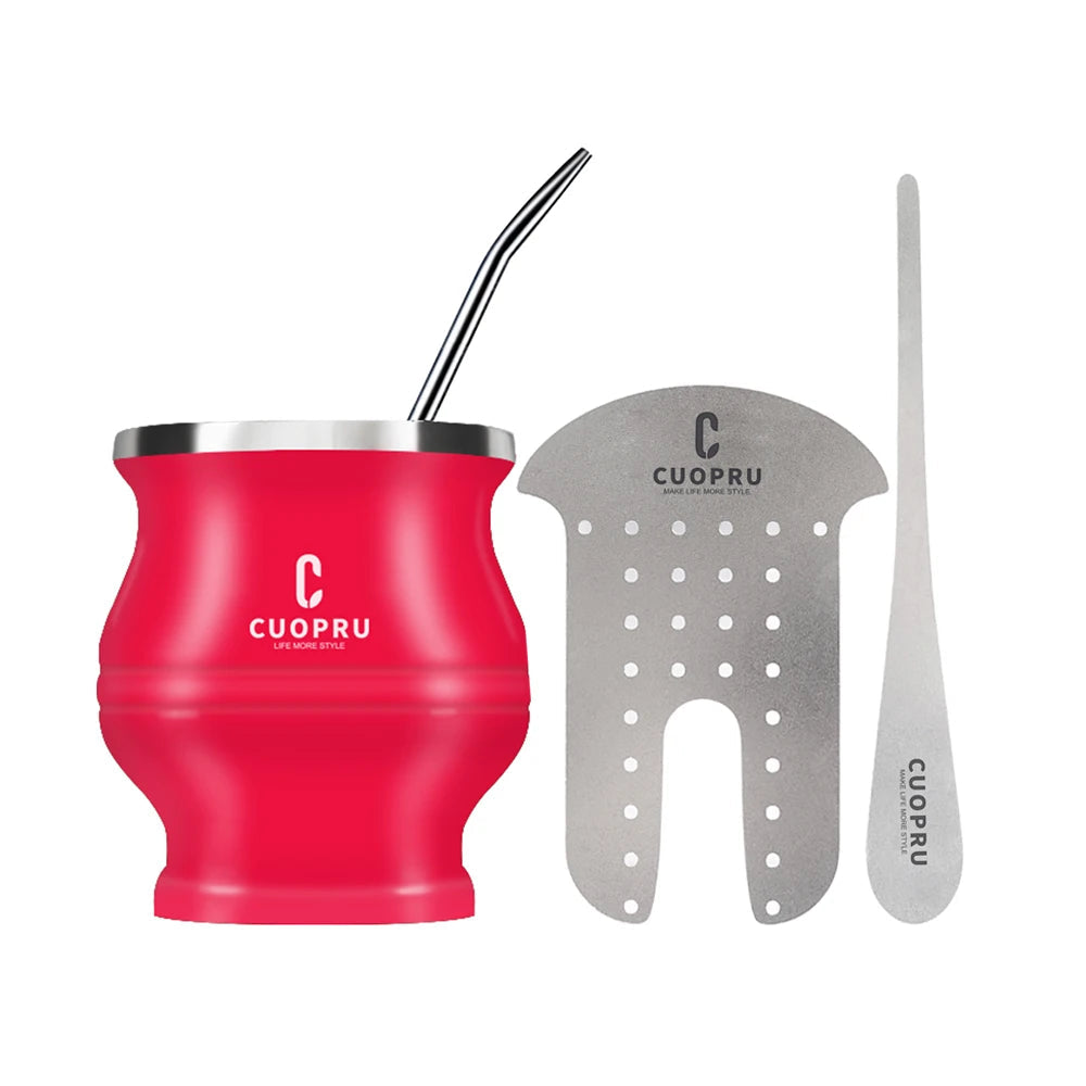 Kit calebasse maté en métal isotherme + bombilla maté + séparateur Rouge Ma Théière