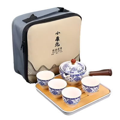 Service à thé en céramique chinoise avec sac