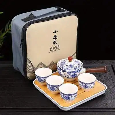 Service à thé en céramique chinoise avec sac Blanc Ma Théière