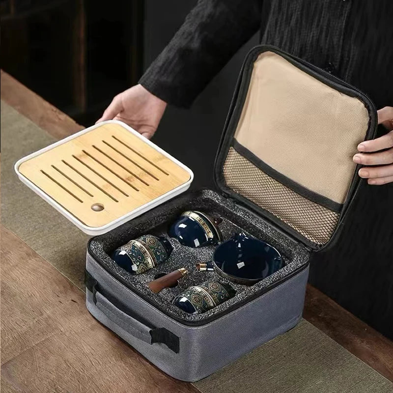 Service à thé en céramique chinoise avec sac Ma Théière