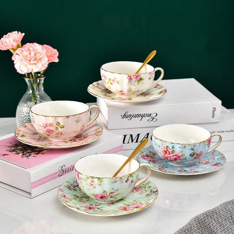 Service à thé en porcelaine anglaise deluxe bleu Ma Théière