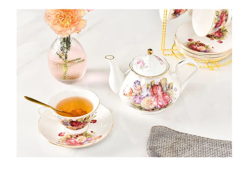 Service à thé en porcelaine anglaise deluxe bouquet de fleurs Ma Théière