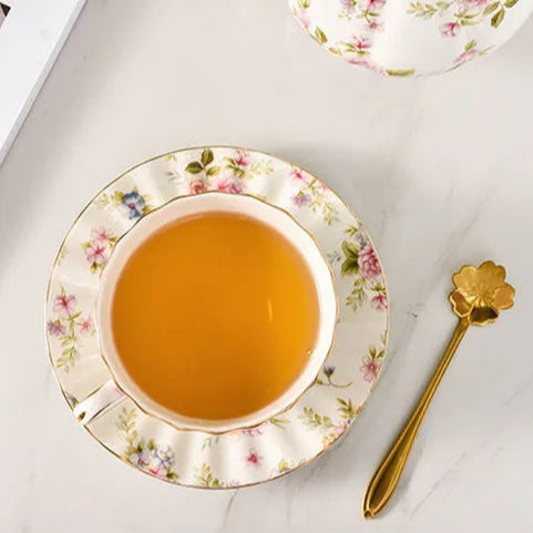 Service à thé en porcelaine anglaise deluxe fleur blanche Ma Théière