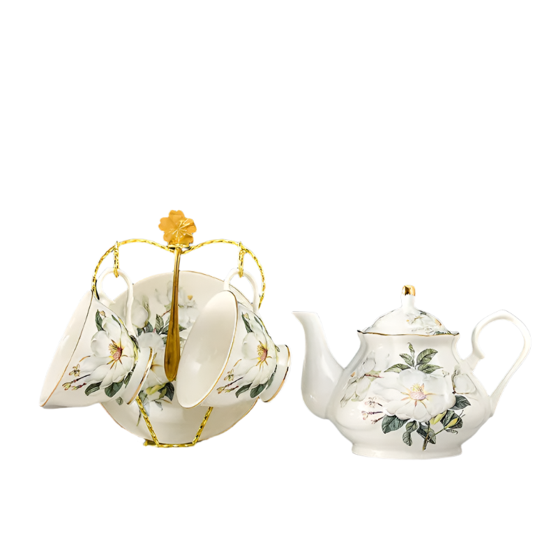 Service à thé en porcelaine anglaise deluxe fleur blanche