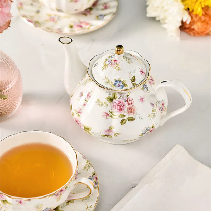 Service à thé en porcelaine anglaise deluxe fleur rose Ma Théière