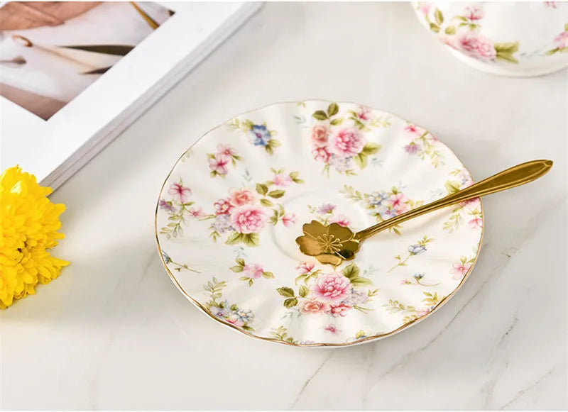 Service à thé en porcelaine anglaise deluxe fleur rose Ma Théière