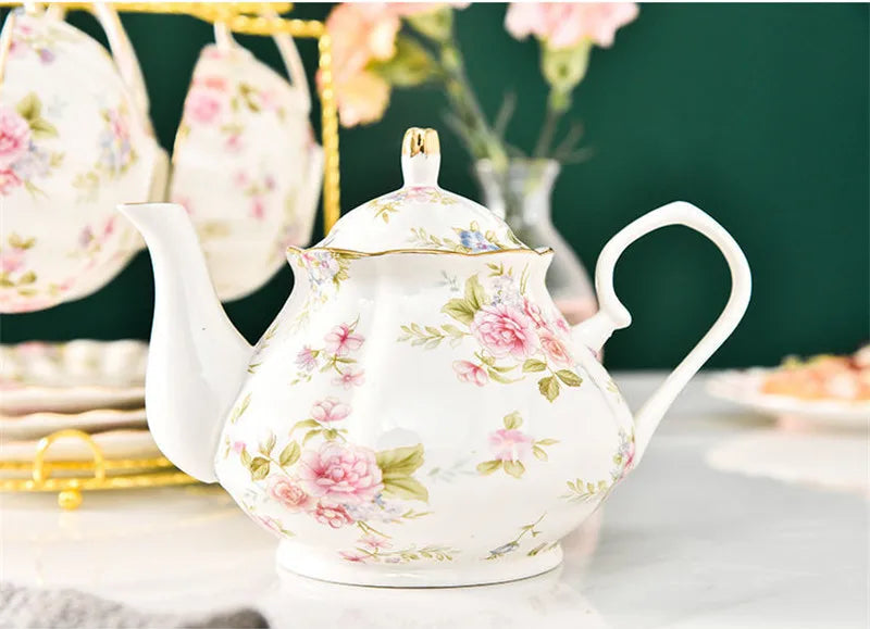 Service à thé en porcelaine anglaise deluxe fleur rose Ma Théière