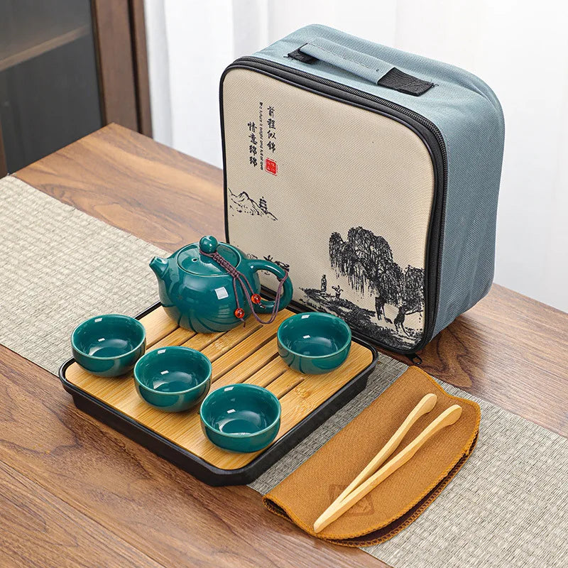 Service à thé en porcelaine japonaise 4 tasses - 200ml Bleu Ma Théière