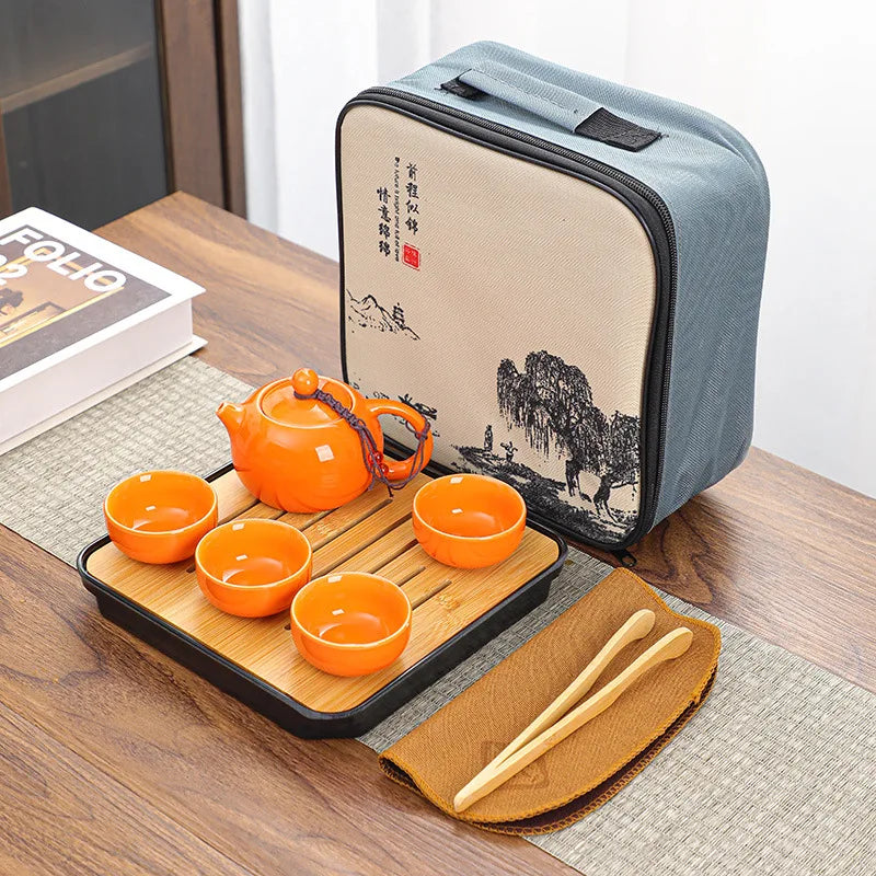 Service à thé en porcelaine japonaise 4 tasses - 200ml Orange Ma Théière