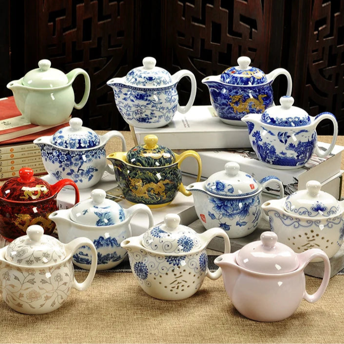 Service à thé en porcelaine théière + 6 tasses dragon jaune Ma Théière