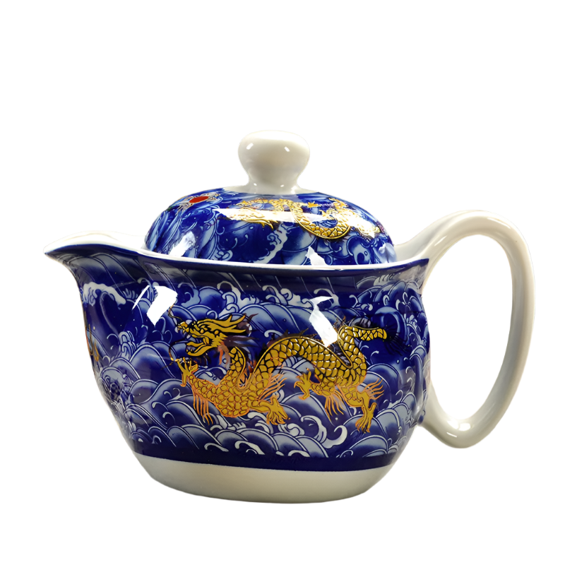 Service à thé en porcelaine théière + 6 tasses dragon jaune