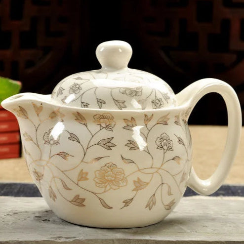 Service à thé en porcelaine théière + 6 tasses fleur noire Ma Théière