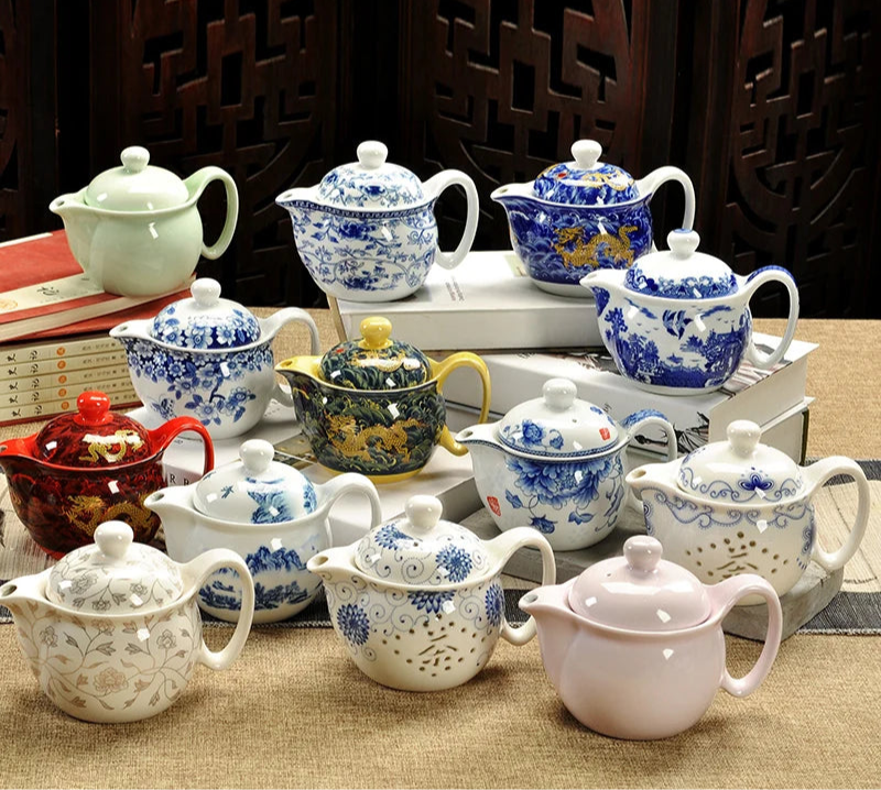 Service à thé en porcelaine théière + 6 tasses fleur noire Ma Théière