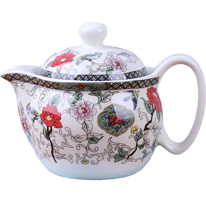 Service à thé en porcelaine théière + 6 tasses oiseaux