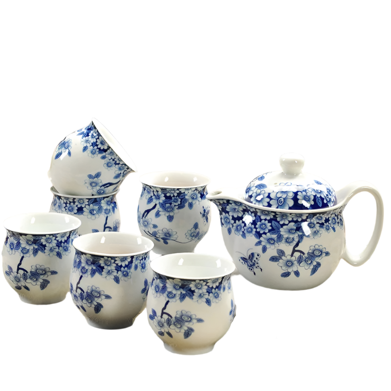 Service à thé en porcelaine théière + 6 tasses papillon