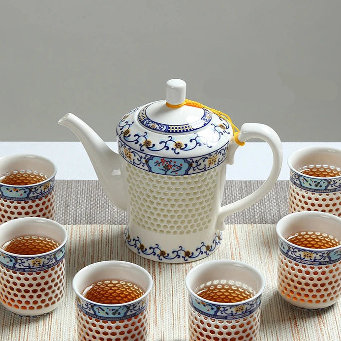 Service à thé en porcelaines chinois nid d'abeilles - 660ml Coloré Ma Théière