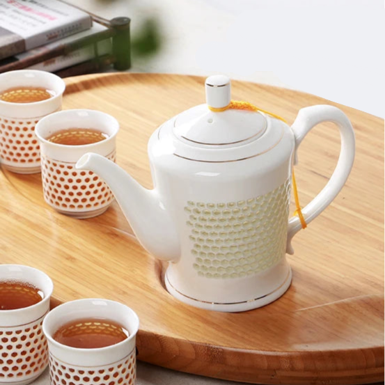 Service à thé en porcelaines chinois nid d'abeilles - 660ml Doré Ma Théière