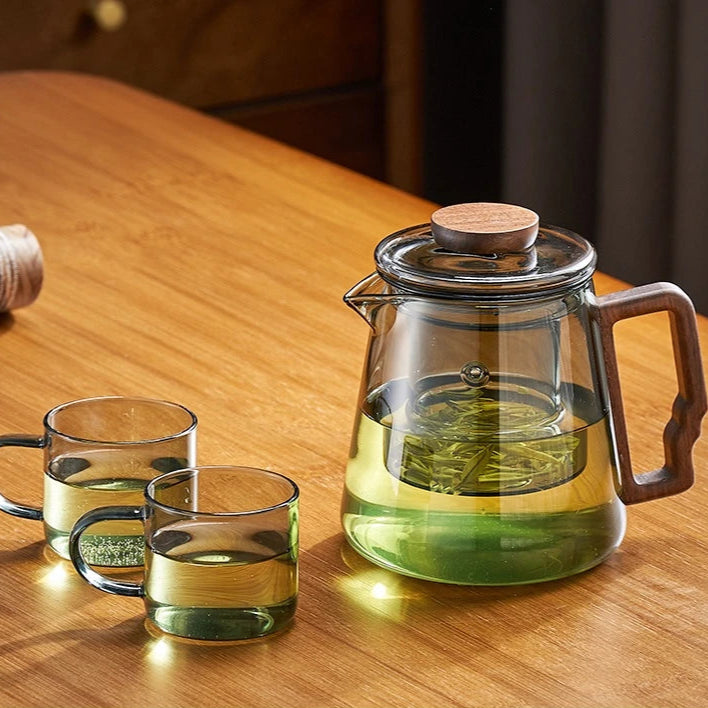 Service à thé en verre avec filtre + 2 tasses Fumé Ma Théière