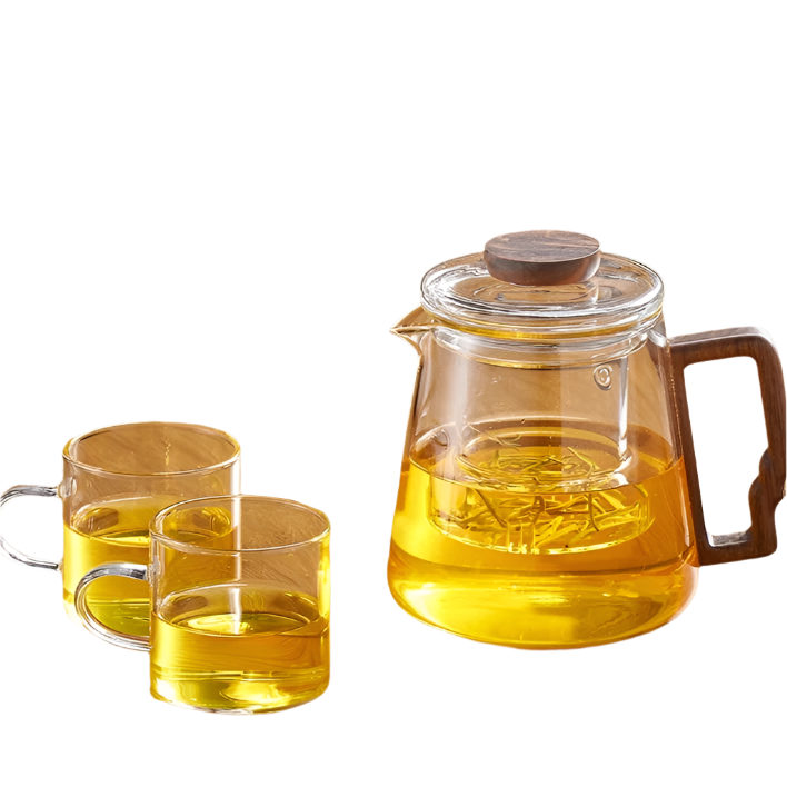 Service à thé en verre avec filtre + 2 tasses