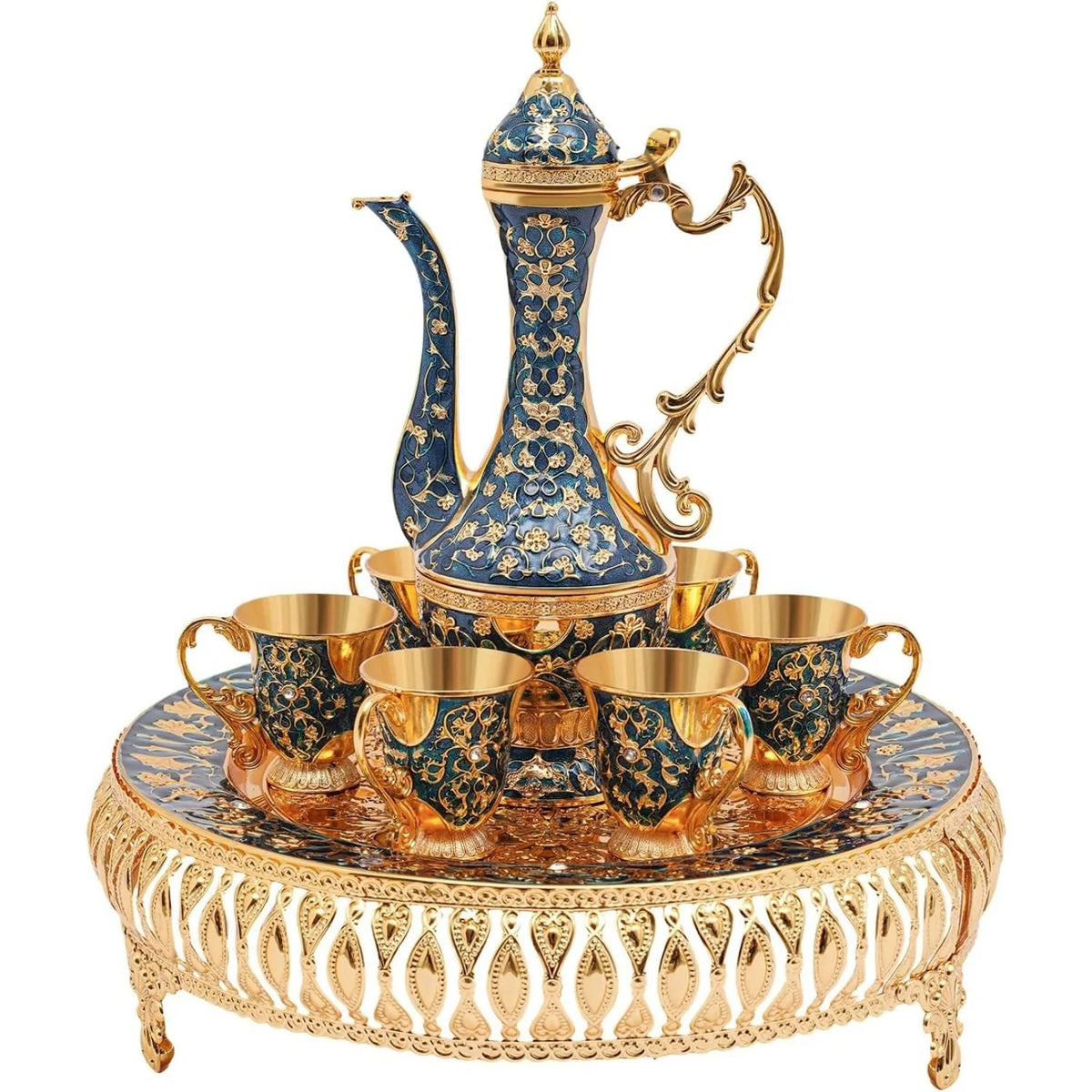 Service à thé marocain en zinc 6 personnes doré bleu - 250ml Ma Théière