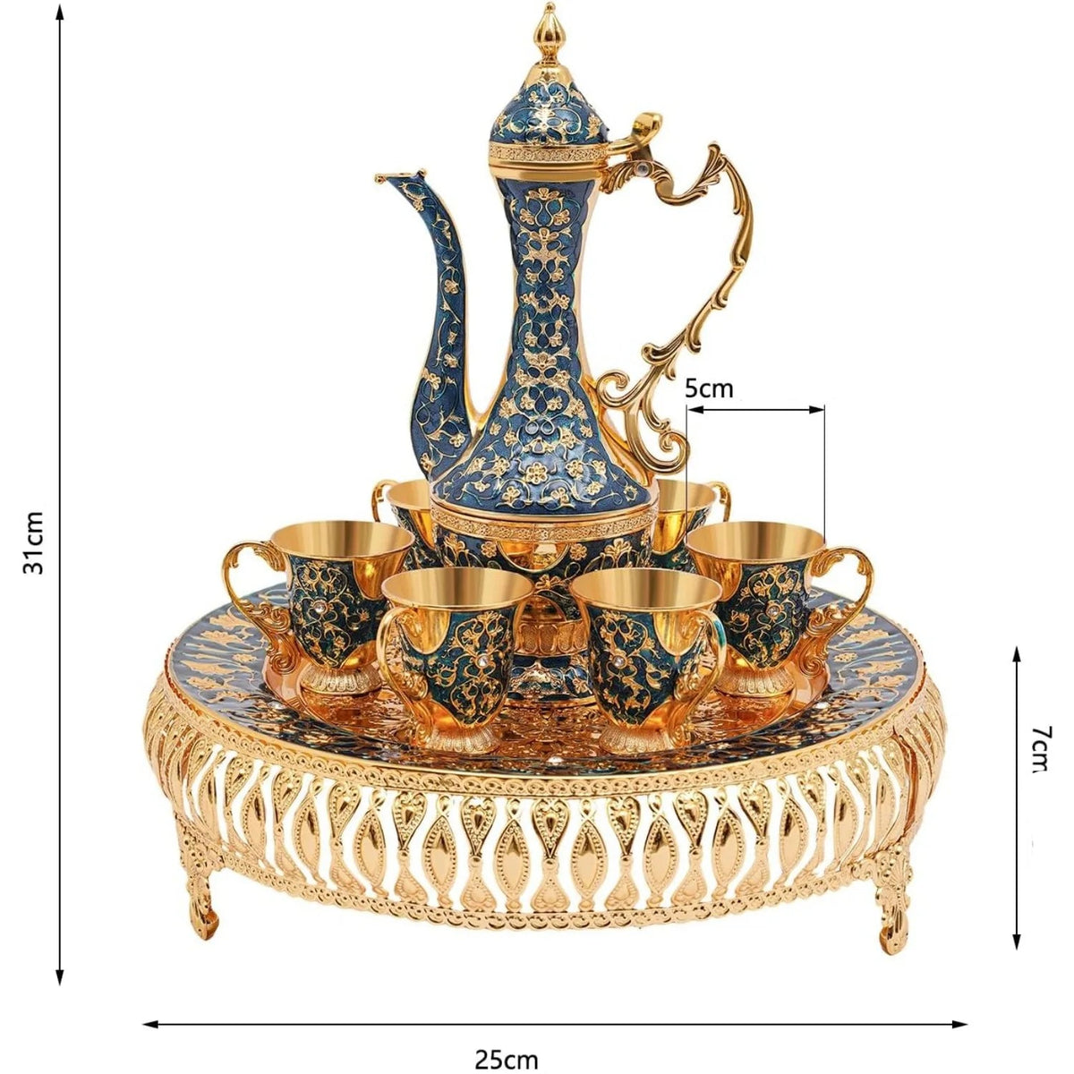 Service à thé marocain en zinc 6 personnes doré bleu - 250ml Ma Théière