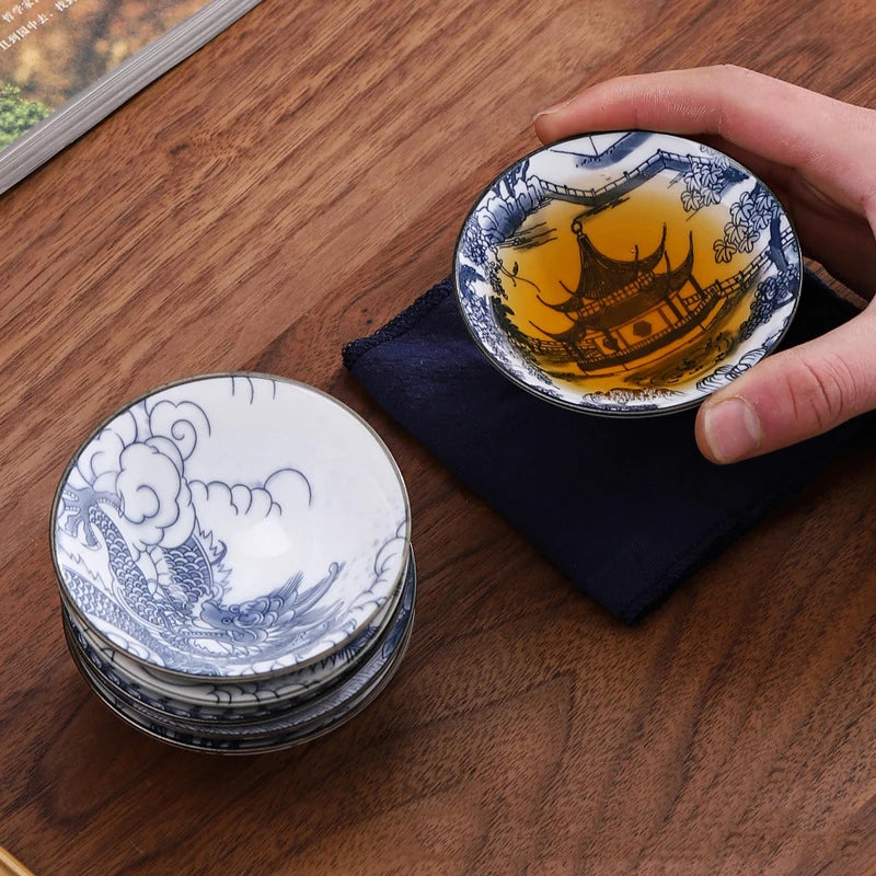 Tasse à thé en porcelaine chinoise bleu et blanc sombre - 75ml Ma Théière