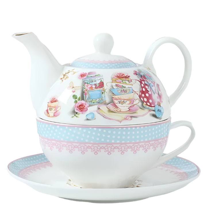 Théière anglaise 250ML + tasse en céramique 230ML rose et bleue