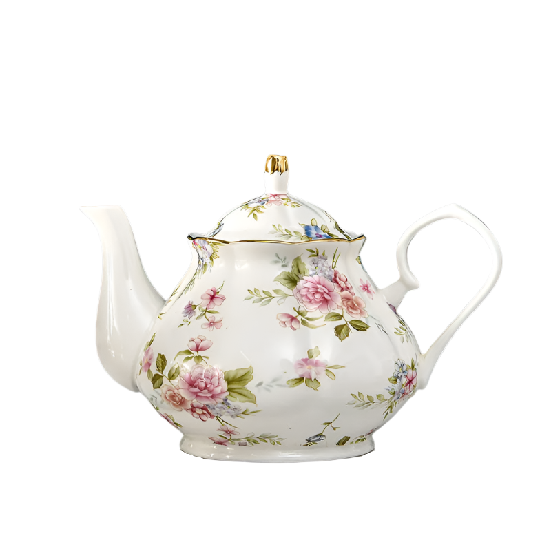 Théière anglaise en porcelaine blanche avec rose - 900ML
