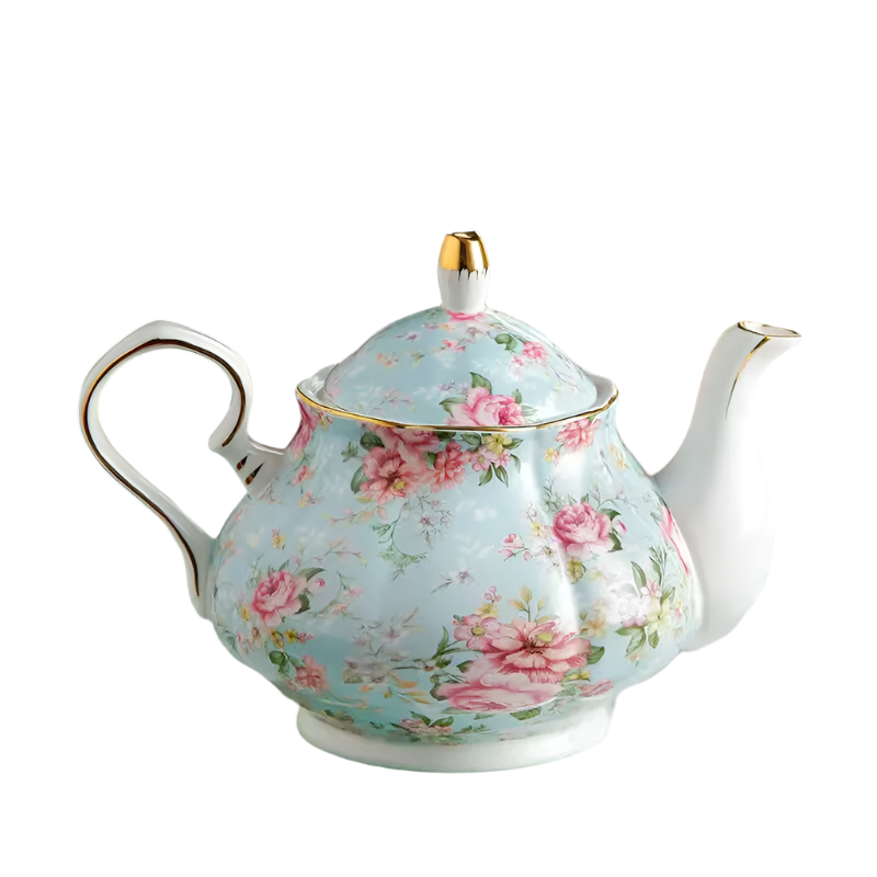 Théière anglaise en porcelaine bleue avec fleurs - 900ML
