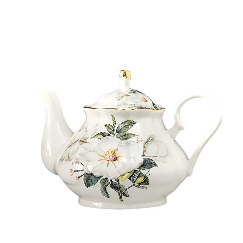 Théière anglaise en porcelaine fleurs blanches - 900ML