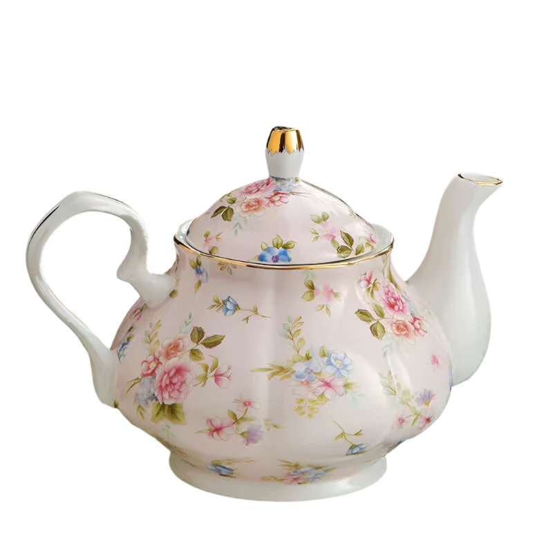 Théière anglaise en porcelaine rose avec fleurs - 900ML
