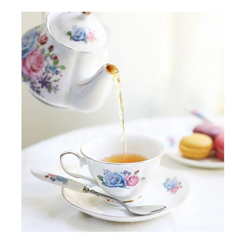 Théière anglaise en porcelaine rose bleue - 500ML Ma Théière