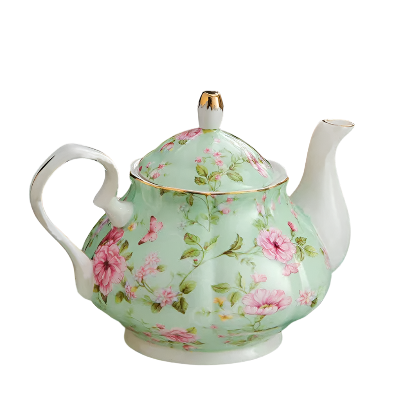 Théière anglaise en porcelaine verte avec fleurs - 900ML