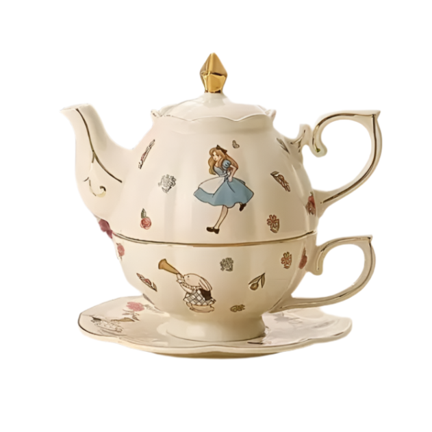Théière en céramique alice au pays des merveilles + tasse