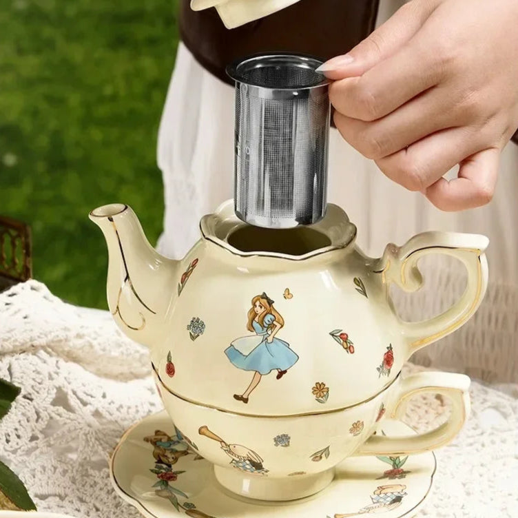 Théière en céramique alice au pays des merveilles + tasse Ma Théière