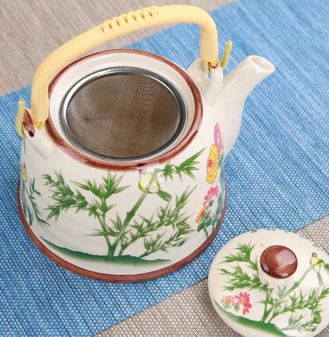 Théière en céramique avec filtre fleurs bleues - 900ML Ma Théière