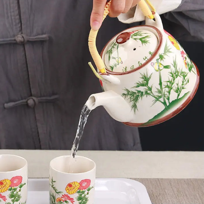 Théière en céramique bleue avec filtre bambou- 900ML Ma Théière