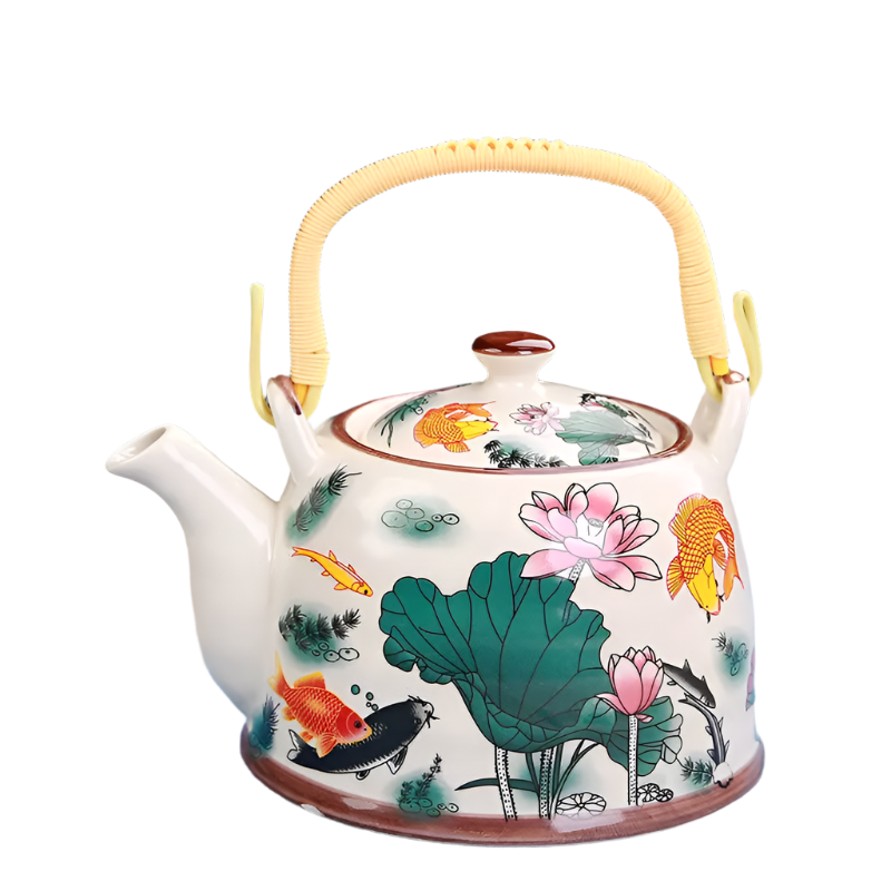Théière en céramique bleue avec filtre carpes - 900ML